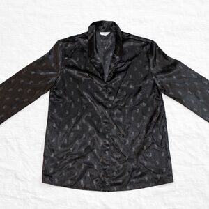 La Senza Black Satin Paisley Pajama Top Sleep Shirt Button Up Size M